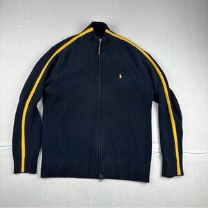 VTG Polo Ralph Lauren Mens Navy Blue Full Zip Waffle Knit Jacket Medium Y2K 90s
